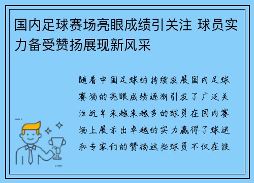 国内足球赛场亮眼成绩引关注 球员实力备受赞扬展现新风采