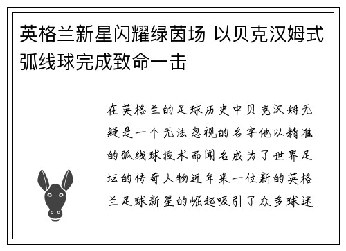 英格兰新星闪耀绿茵场 以贝克汉姆式弧线球完成致命一击